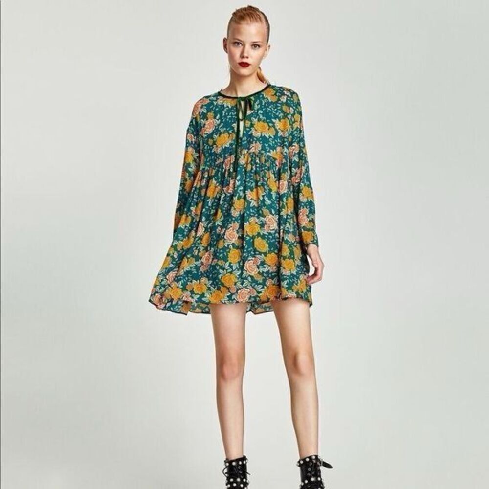 ✨Zara Trafaluc Floral Long Sleeve Sz Medium Romper Dress✨